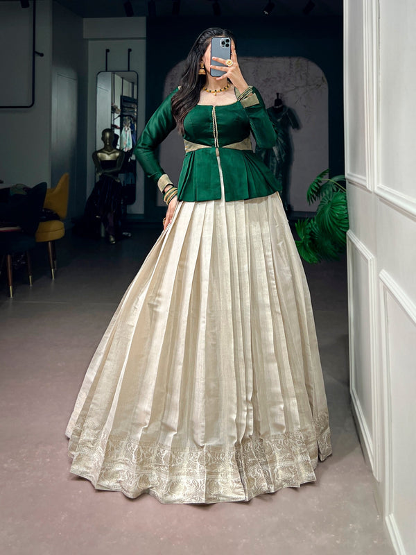 White Kanchipuram Lehenga Set ClothsVilla
