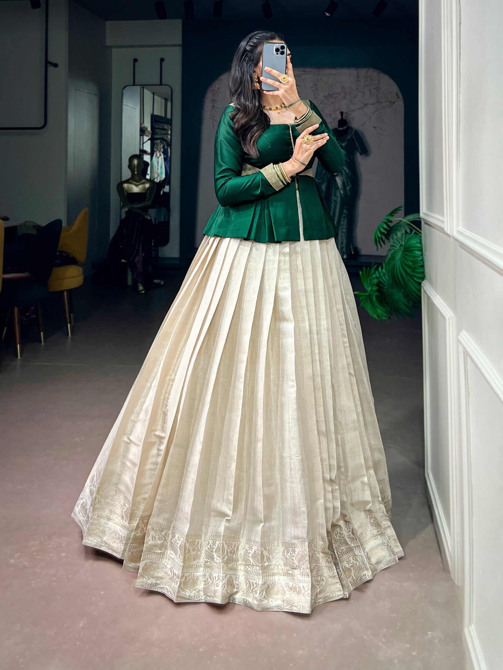 White Kanchipuram Lehenga Set ClothsVilla