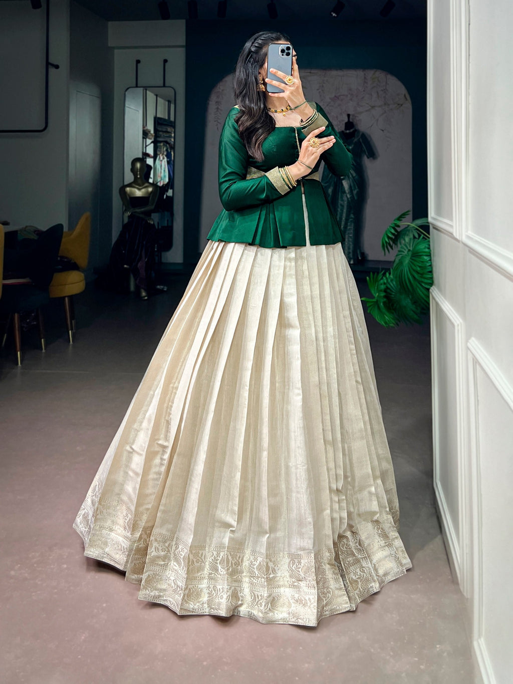 White Kanchipuram Lehenga Set ClothsVilla