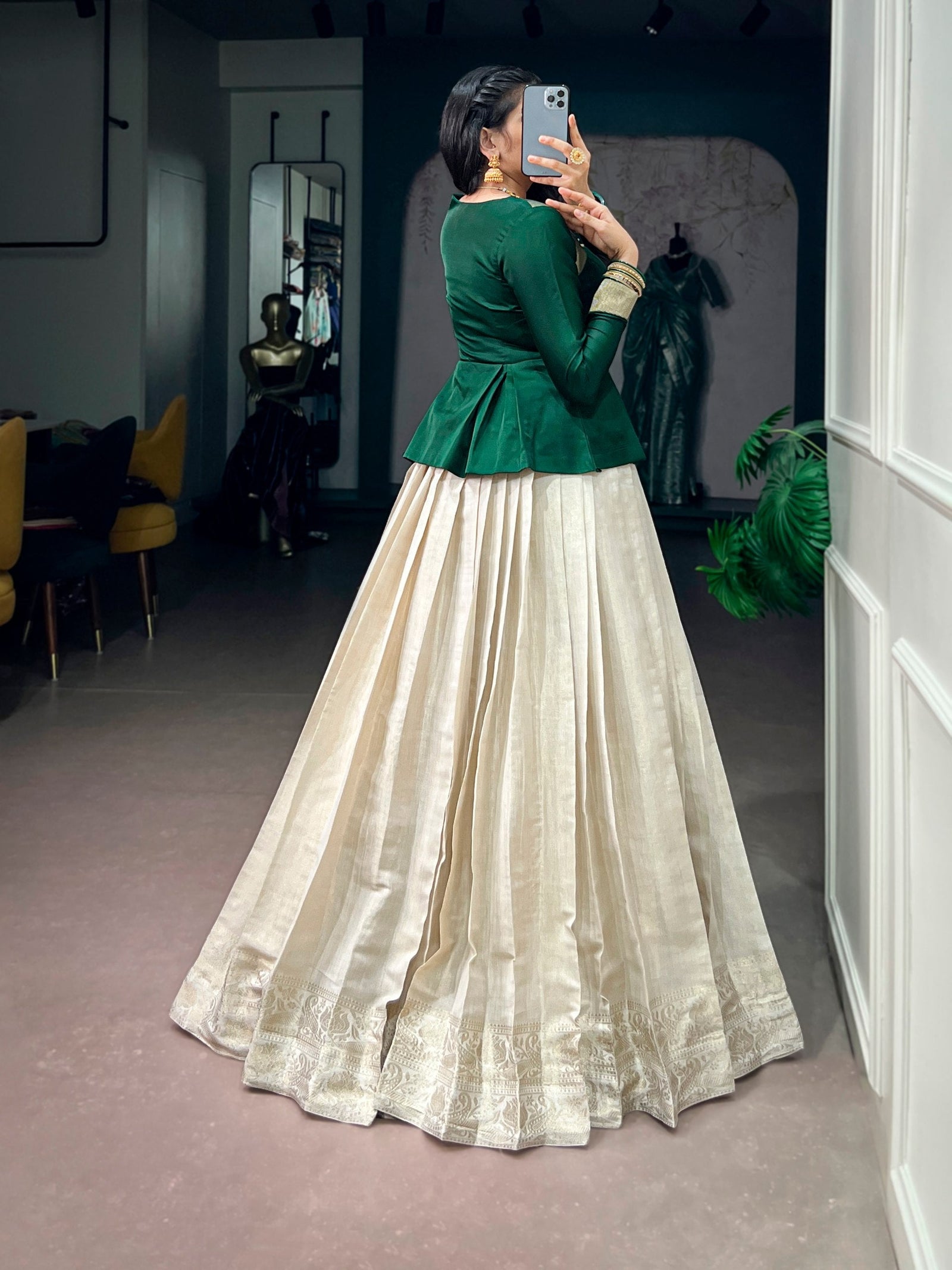 White Kanchipuram Lehenga Set ClothsVilla