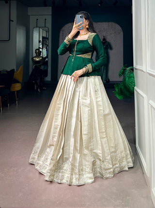 White Kanchipuram Lehenga Set ClothsVilla