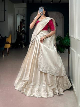 White Kanjivaram Lehenga Choli Set ClothsVilla