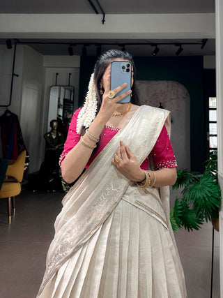 White Kanjivaram Lehenga Choli Set ClothsVilla
