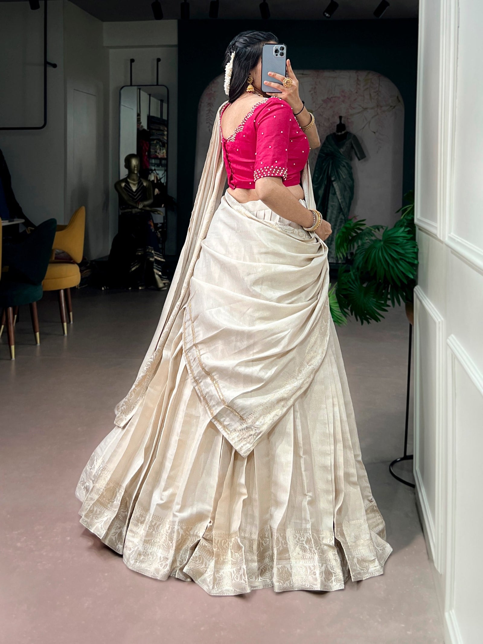 White Kanjivaram Lehenga Choli Set ClothsVilla