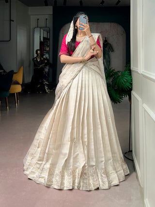 White Kanjivaram Lehenga Choli Set ClothsVilla