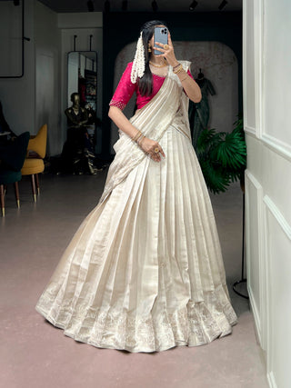 White Kanjivaram Lehenga Choli Set ClothsVilla