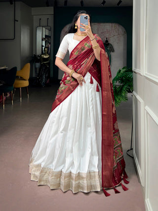 White Kanjivaram Zari Lehenga set ClothsVilla