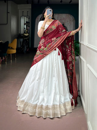 White Kanjivaram Zari Lehenga set ClothsVilla