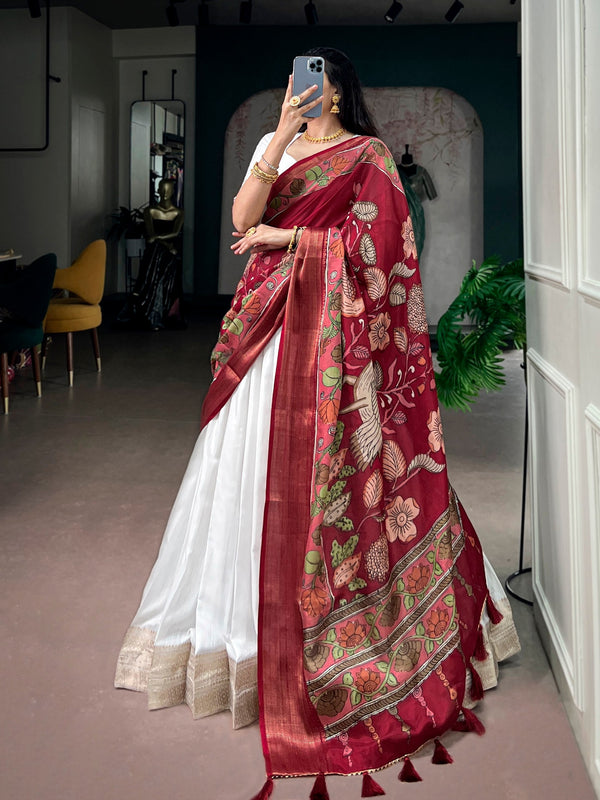 White Kanjivaram Zari Lehenga set ClothsVilla