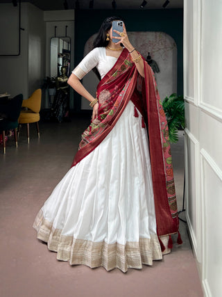 White Kanjivaram Zari Lehenga set ClothsVilla