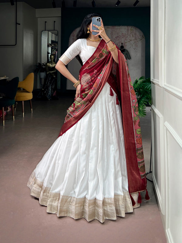 White Kanjivaram Zari Lehenga set ClothsVilla