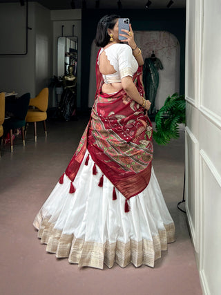 White Kanjivaram Zari Lehenga set ClothsVilla