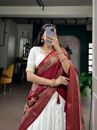 White Kanjivaram Zari Lehenga set ClothsVilla