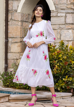 Load image into Gallery viewer, White Kota Checks Digital Print Full Round Flair Kurti with Inner ClothsVilla