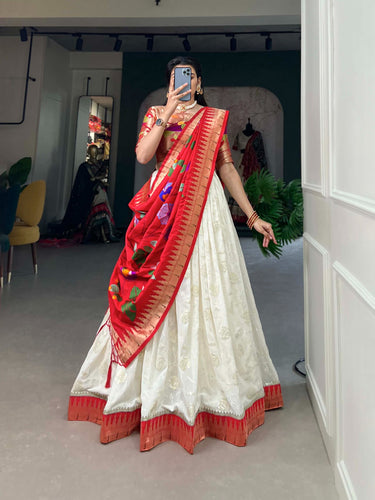 Alluring Festive White Lehenga Choli with Lucknowi Sequin & Paithani Zari Work ClothsVilla