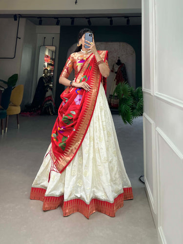 Alluring Festive White Lehenga Choli with Lucknowi Sequin & Paithani Zari Work ClothsVilla