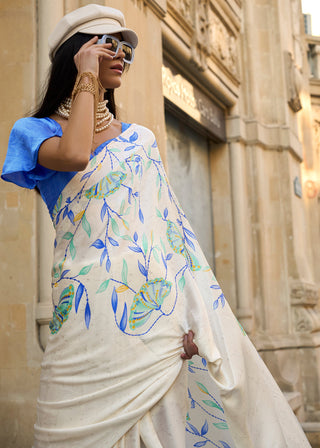 White Luxurious Satin Crepe Saree – Elegance with a Graceful Drape ClothsVilla