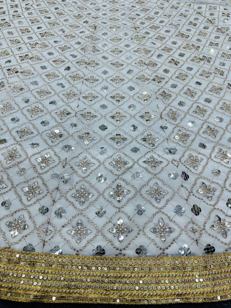 White Luxury Faux Georgette Semi-Stitched Lehenga Set with Velvet Choli & Dupatta ClothsVilla