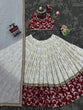 Load image into Gallery viewer, White &amp; Maroon Glamorous Jequrd Semi-Stitched Lehenga Set with Sequins &amp; Coding Work ClothsVilla