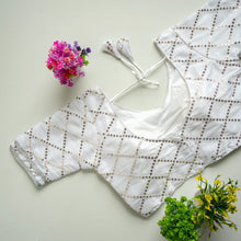 Load image into Gallery viewer, White Metalic Jimmy Choo Blouse with Exquisite Sequence Embroidery ClothsVilla