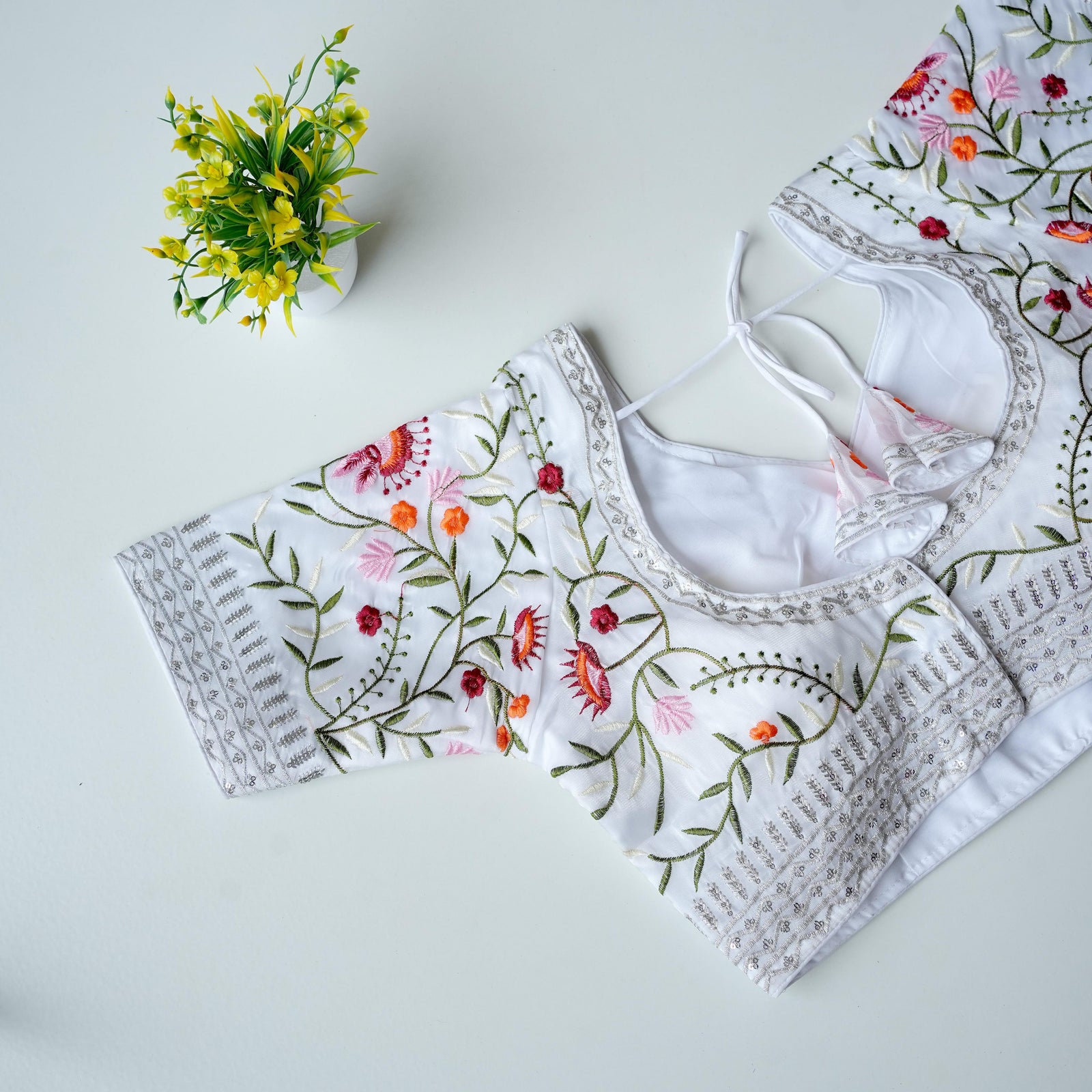 White Multi-Color Embroidered Jimmy Choo Silk Blouse ClothsVilla