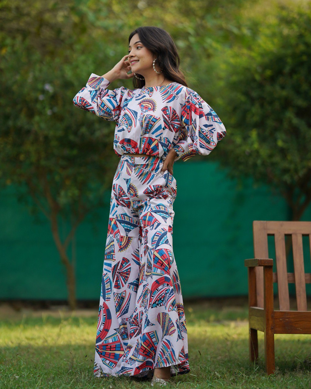 White Multi-Colour Textured Co-Ord Set Main image