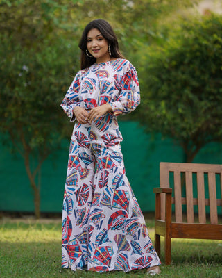 White Multi-Colour Textured Co-Ord Set