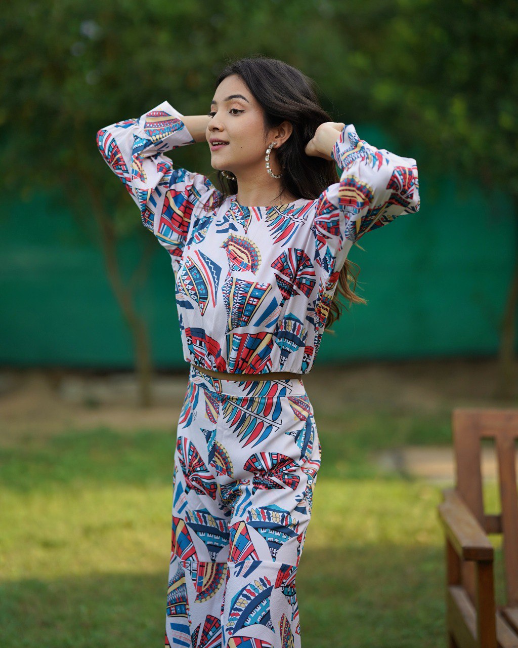 White Multi-Colour Textured Co-Ord Set