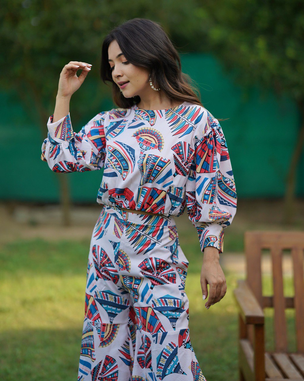 White Multi-Colour Textured Co-Ord Set