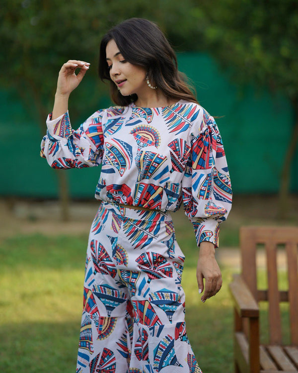 White Multi-Colour Textured Co-Ord Set