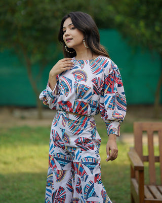 White Multi-Colour Textured Co-Ord Set