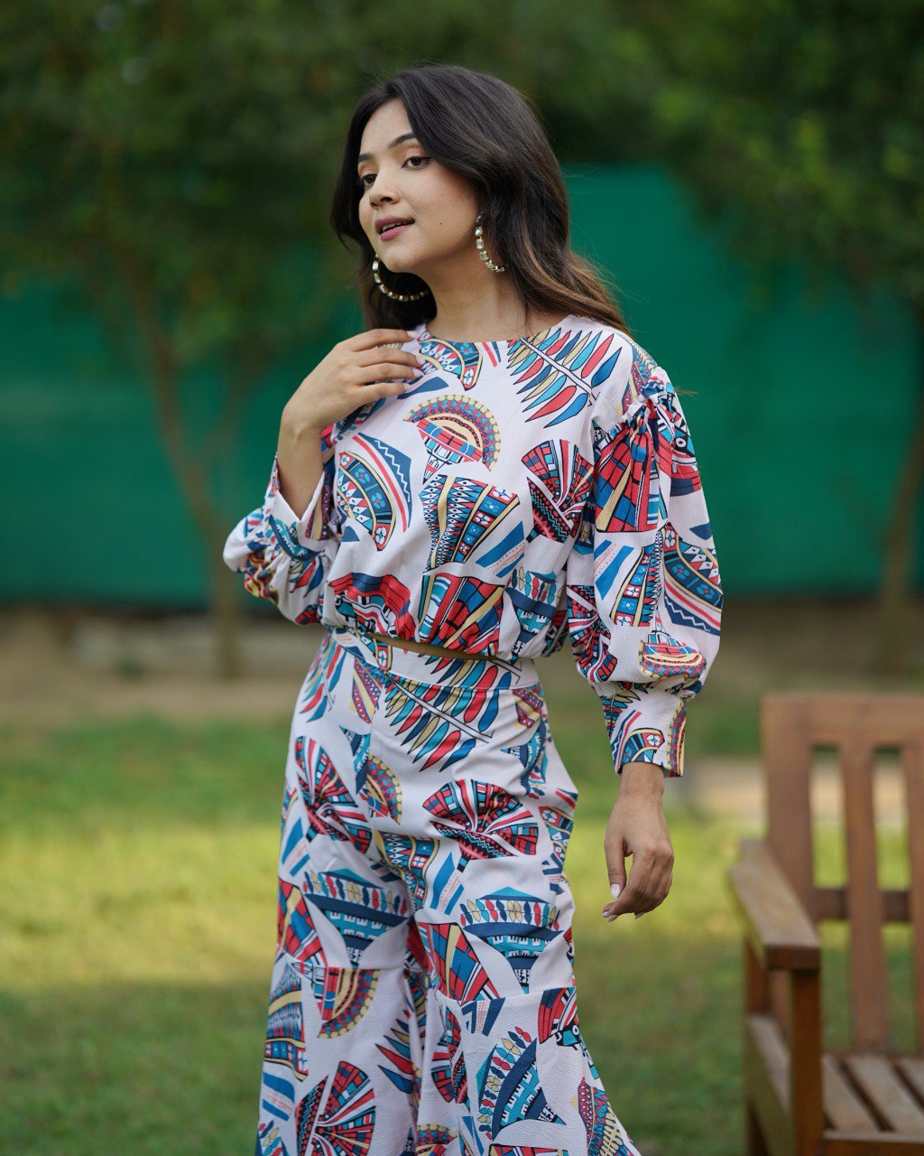 White Multi-Colour Textured Co-Ord Set