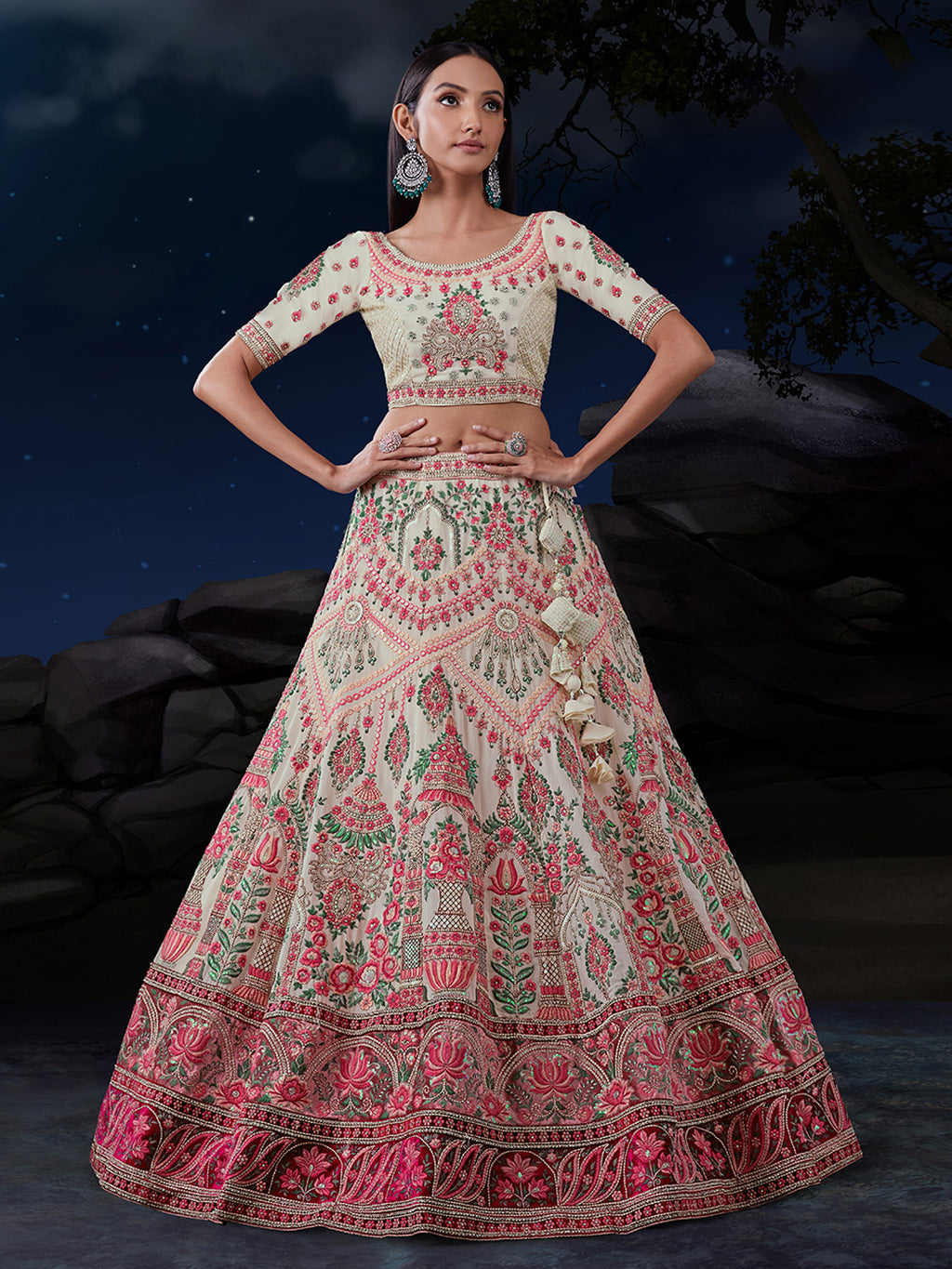 White Net Lehenga Choli Set with Thread & Sequin Embellishments ClothsVilla