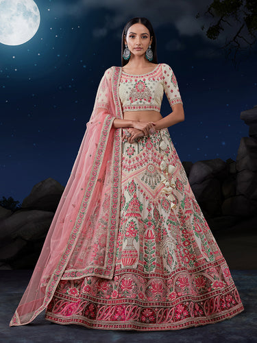 White Net Lehenga Choli Set with Thread & Sequin Embellishments ClothsVilla
