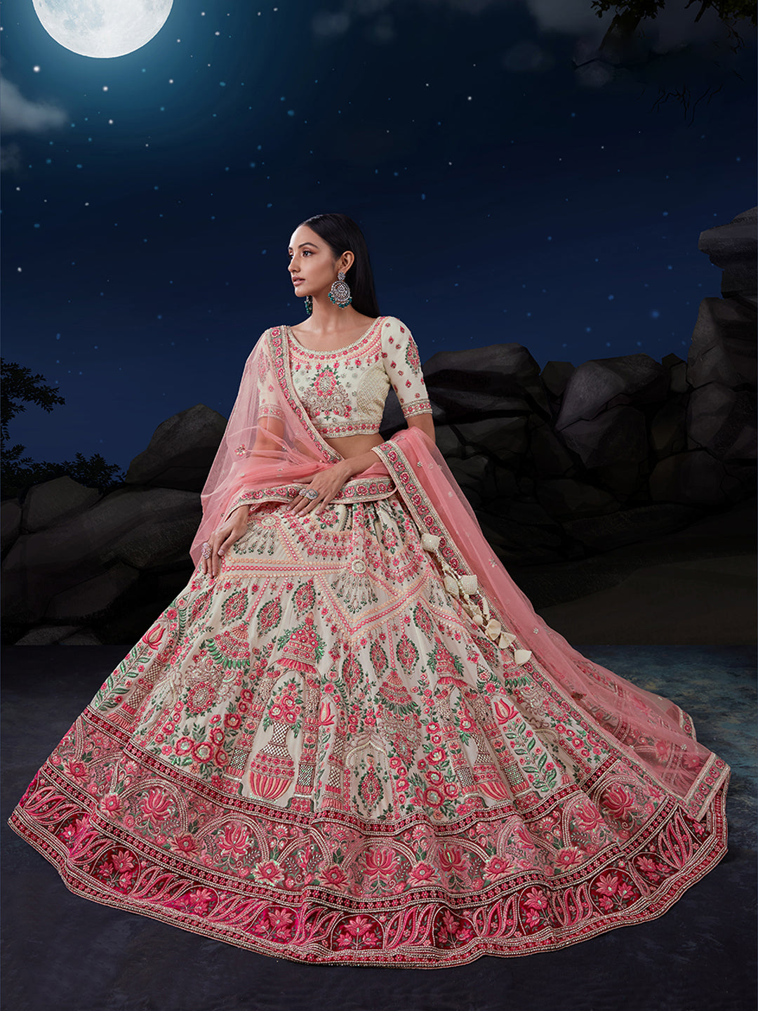 White Net Lehenga Choli Set with Thread & Sequin Embellishments ClothsVilla