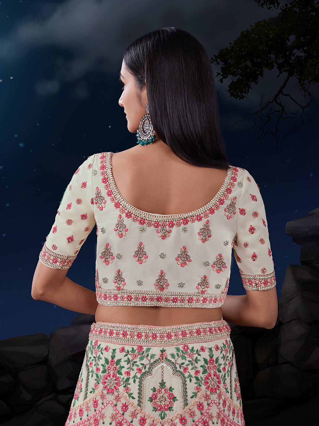 White Net Lehenga Choli Set with Thread & Sequin Embellishments ClothsVilla