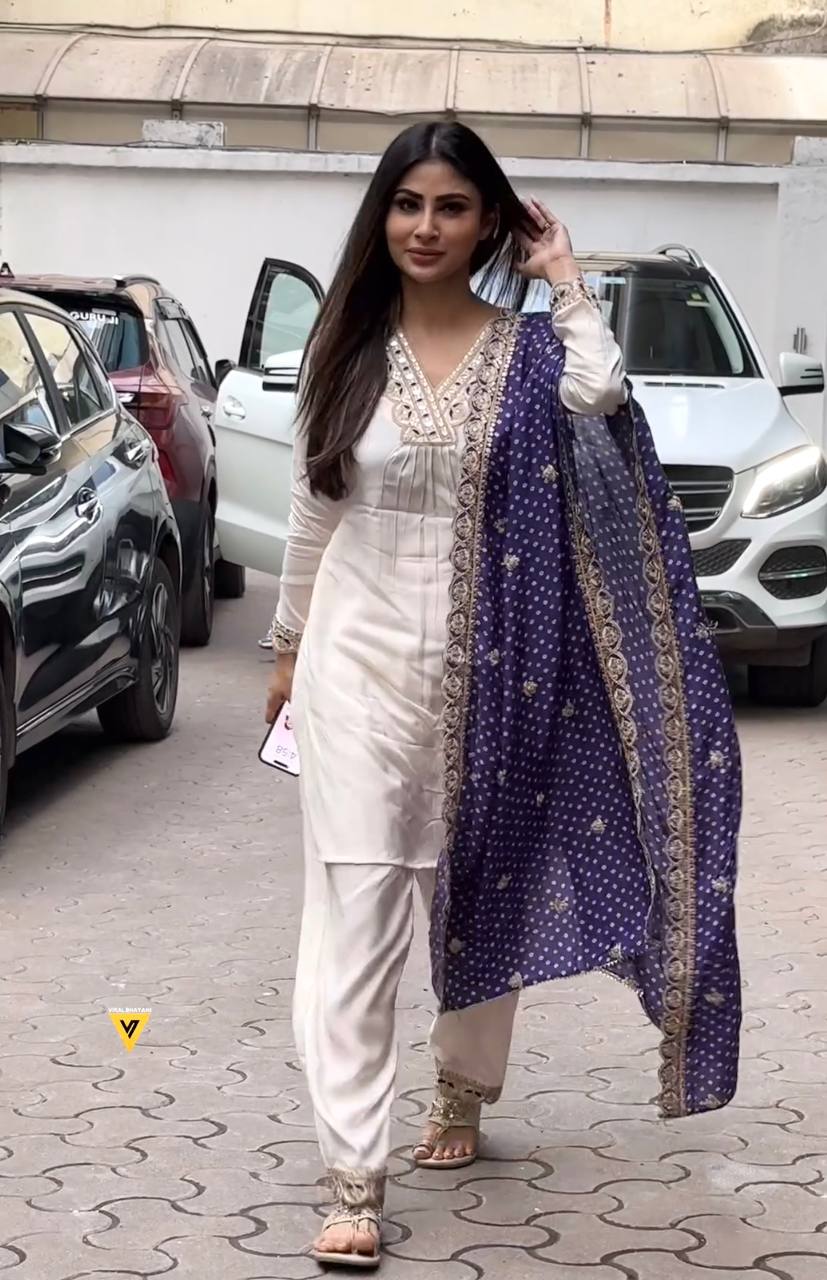 White New Designer Party Wear Fancy Top, Bottom & Printed Dupatta Set Clothsvilla Main image