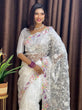 Load image into Gallery viewer, White Organza Saree with Vibrant 6-Color Thread Embroidery – Paired with Elegant White Silk Blouse ClothsVilla