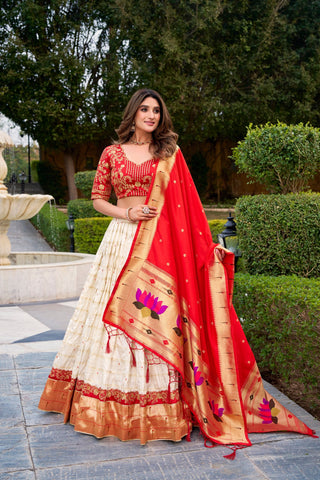 White Paithani Zari Lehenga Set with Dupatta ClothsVilla