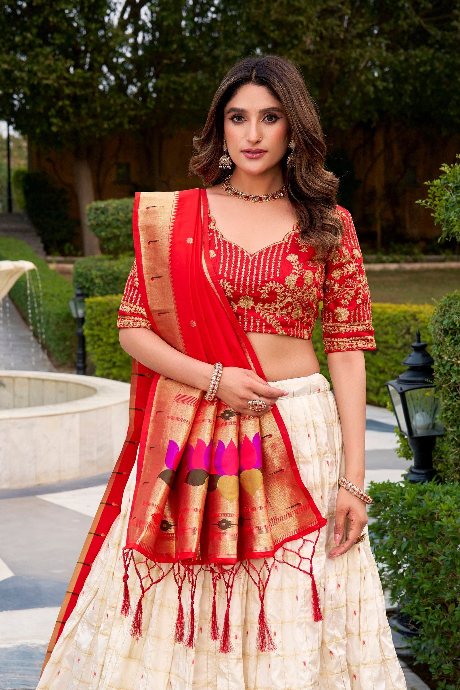 White Paithani Zari Lehenga Set with Dupatta ClothsVilla