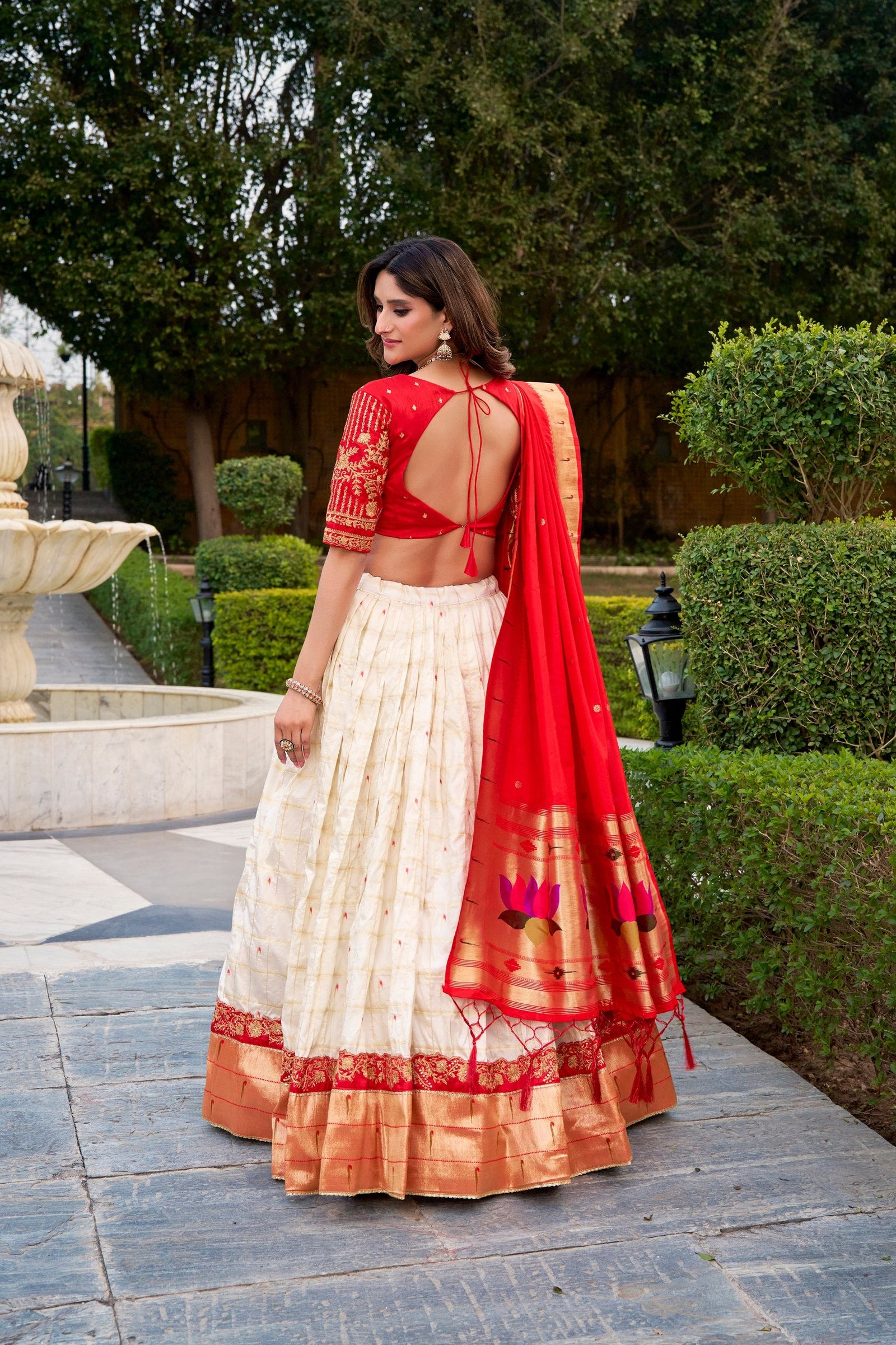 White Paithani Zari Lehenga Set with Dupatta ClothsVilla