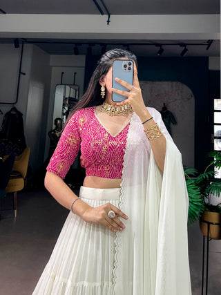 White Party Wear Lehenga Set ClothsVilla