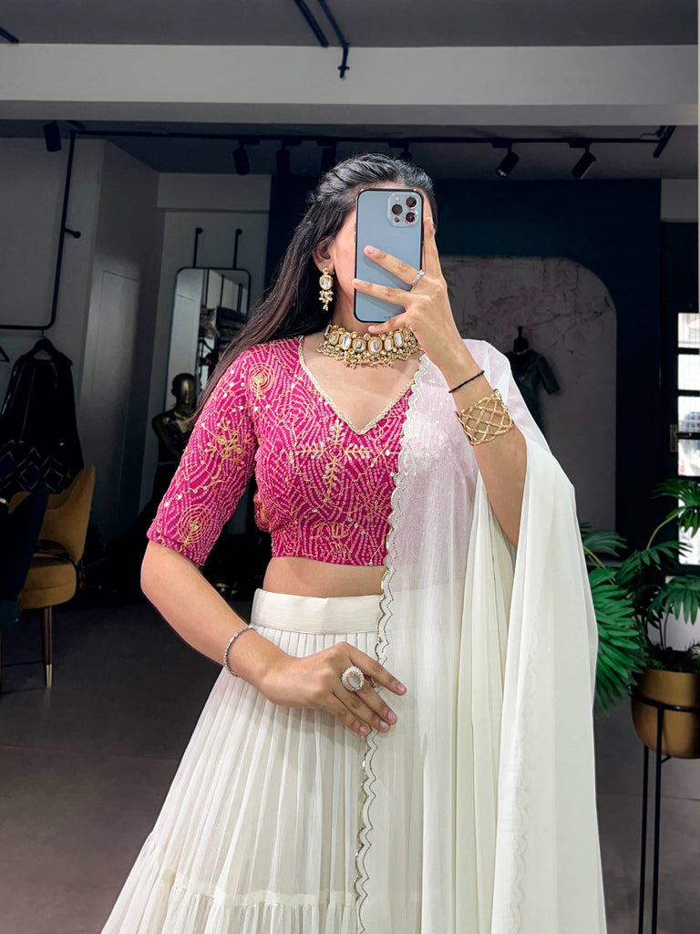 White Party Wear Lehenga Set ClothsVilla