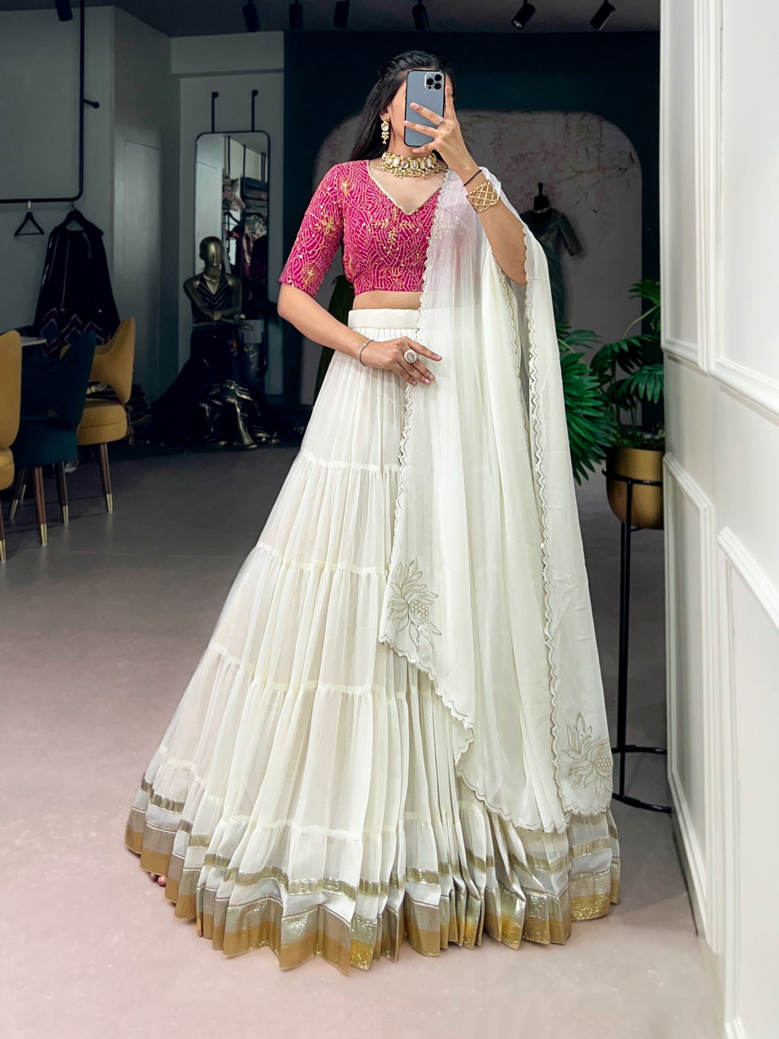 White Party Wear Lehenga Set ClothsVilla