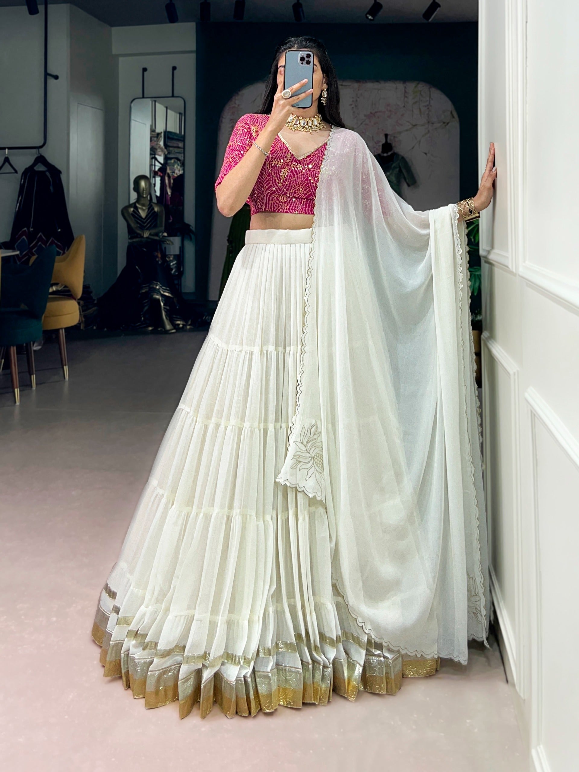 White Party Wear Lehenga Set ClothsVilla Main image