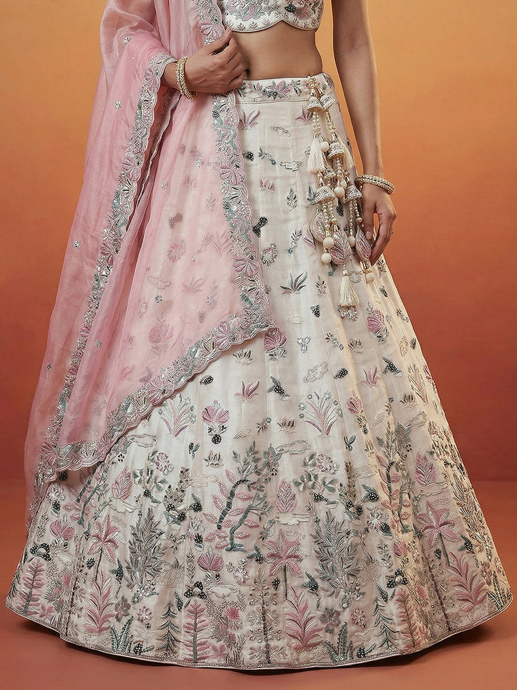 Organza Swarovski stones Embroidered Lehenga Choli with Dupatta Clothsvilla