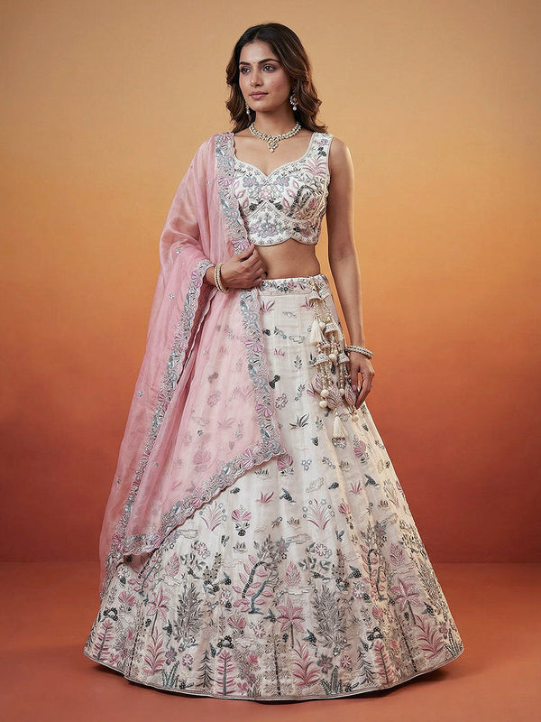 Organza Swarovski stones Embroidered Lehenga Choli with Dupatta Clothsvilla