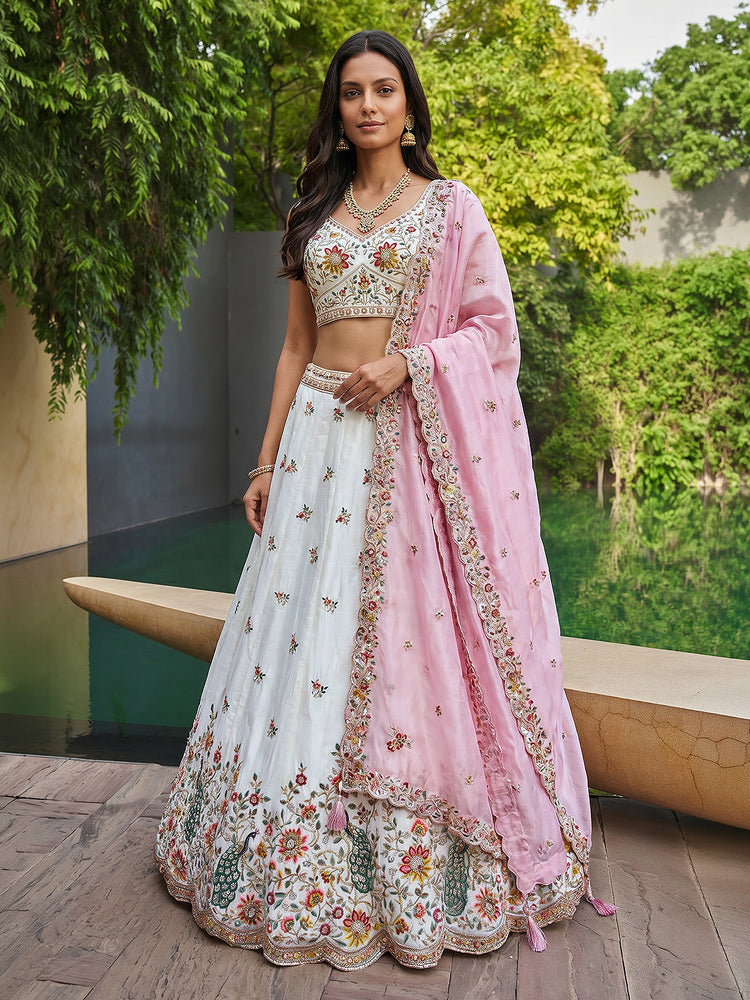 Organza Zarkan, Multi-Color Thread, Goldn Sequin Embroidered Lehenga Choli with Dupatta Clothsvilla