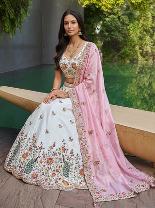 Organza Zarkan, Multi-Color Thread, Goldn Sequin Embroidered Lehenga Choli with Dupatta Clothsvilla