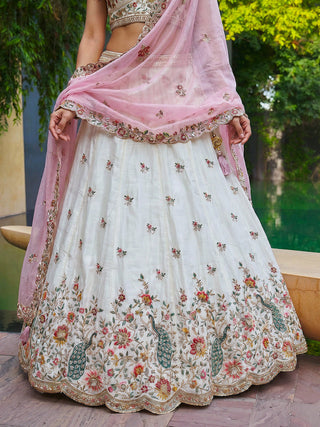 Organza Zarkan, Multi-Color Thread, Goldn Sequin Embroidered Lehenga Choli with Dupatta Clothsvilla
